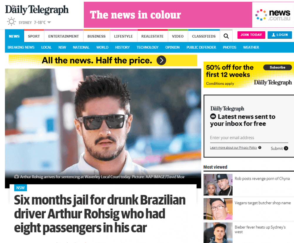 Exclusivo: Jovem de Garibaldi é preso na Austrália por dirigir embriagado