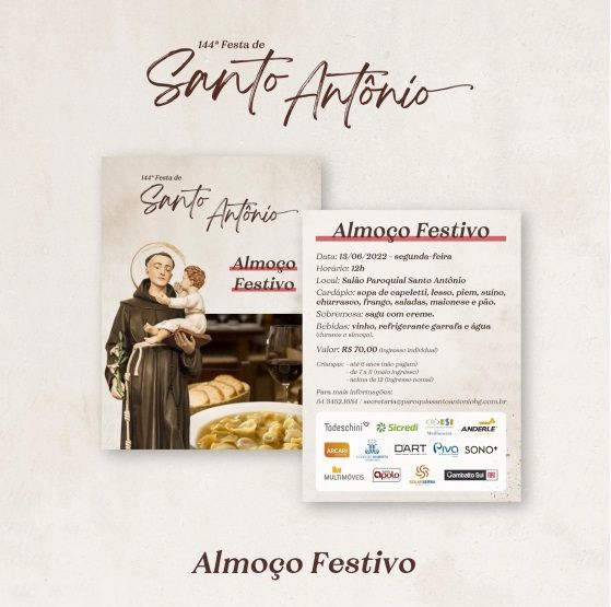 Ingressos para o almoço festivo de Santo Antônio já estão à venda