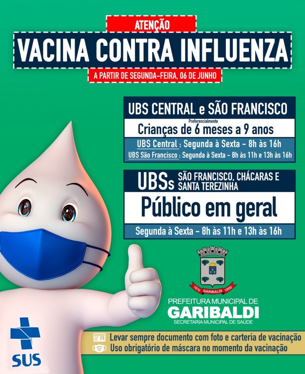 Vacinação contra Influenza é liberada para todos os públicos em Garibaldi