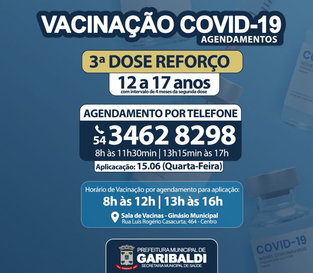 Garibaldi inicia aplicação da 3ª dose de reforço em adolescentes nesta quarta