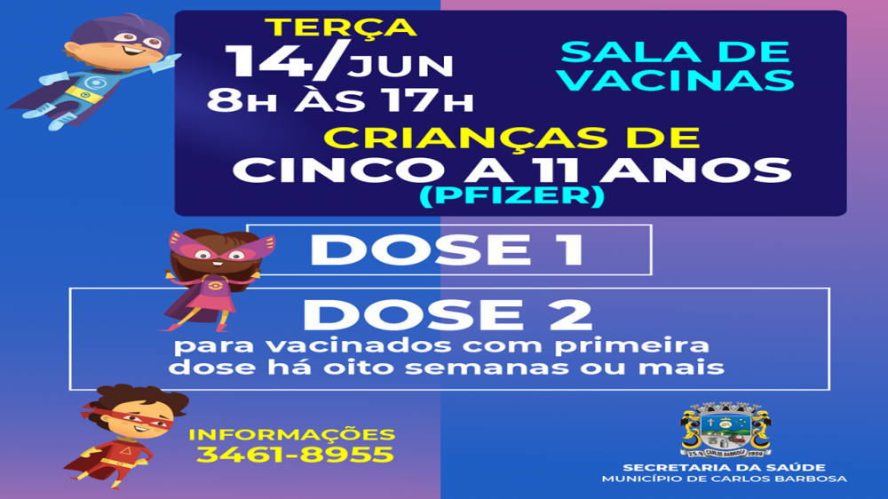 Vacinação contra a Covid-19 para crianças acontece nesta terça-feira em Carlos Barbosa