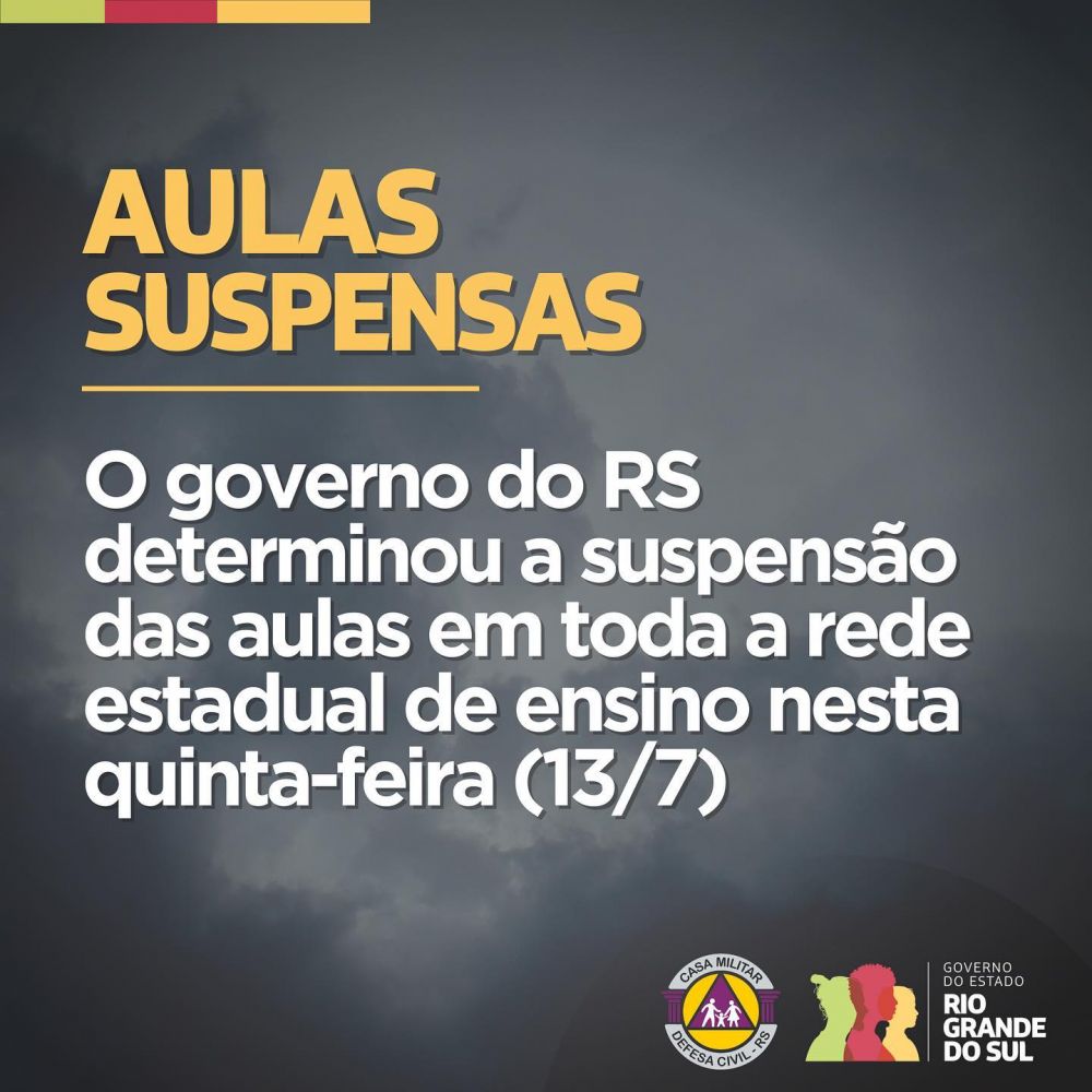  Aulas na rede estadual estão suspensas nesta quinta-feira