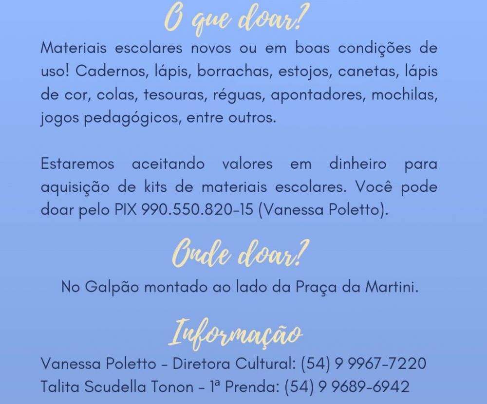 Galpão da Solidariedade recebe doções de material escolar