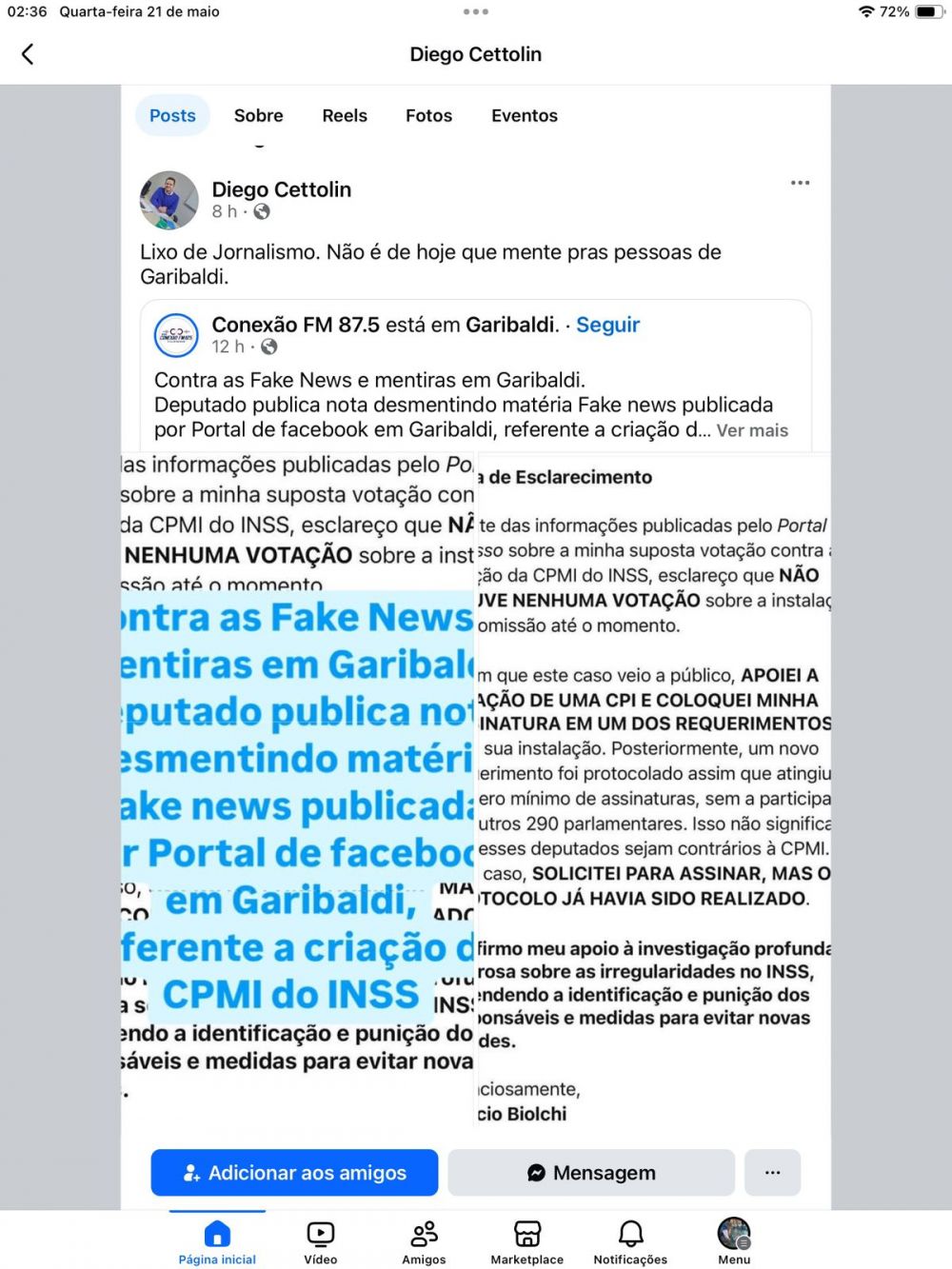Com “Boquinha” no governo e salário de R$ 14 mil, Diego Cettolin ataca Portal Adesso