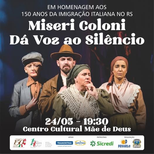 Misere Coloni: Teatro gratuito neste sábado em Carlos Barbosa