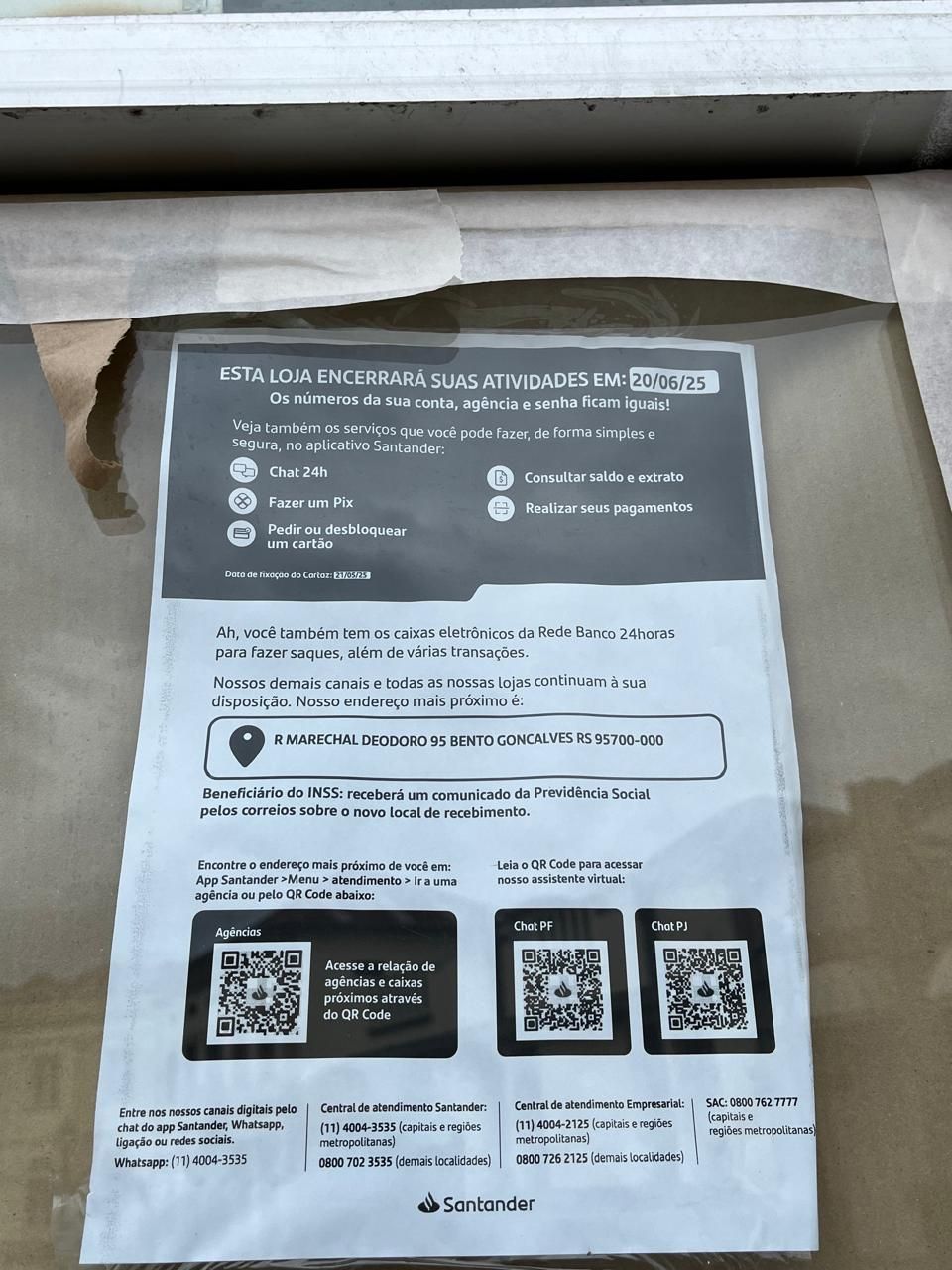 Banco Santander fecha agência no Centro de Garibaldi