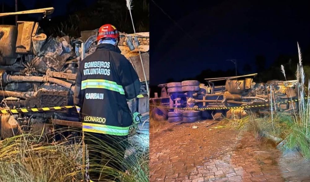 Motorista morre após capotar caminhão na Rota do Sol em Garibaldi