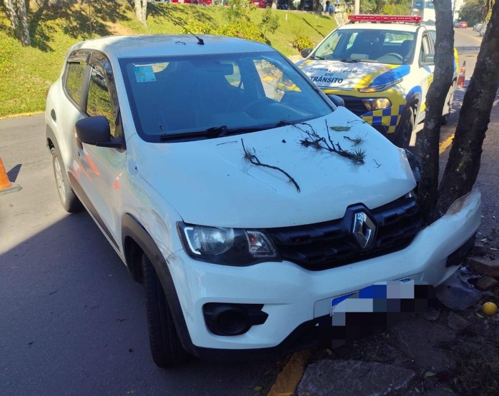 Mulher perde controle e bate carro contra árvore em Carlos Barbosa
