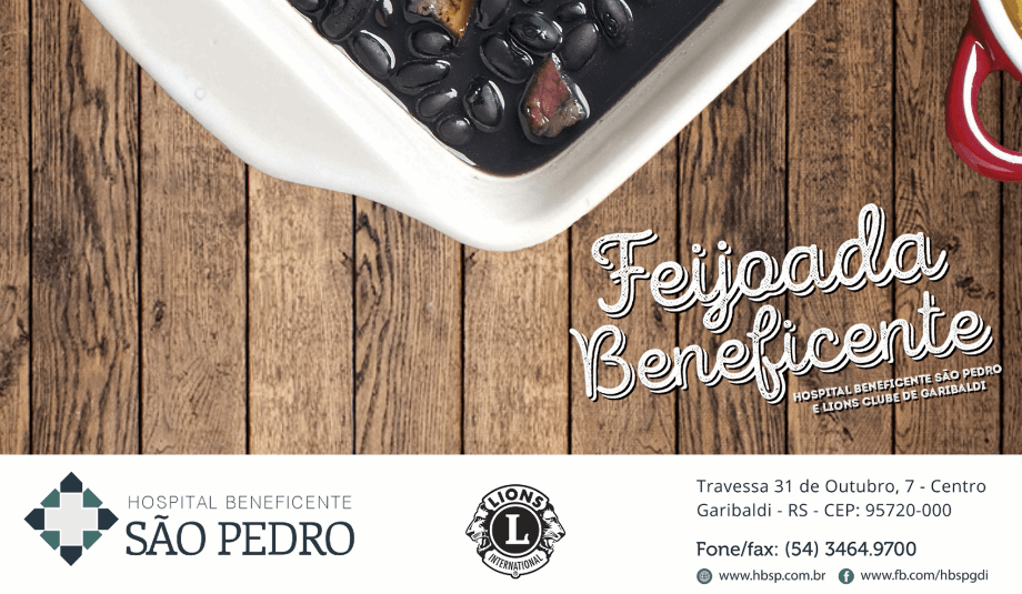 Feijoada beneficente do Hospital São Pedro e Lions Clube neste domingo