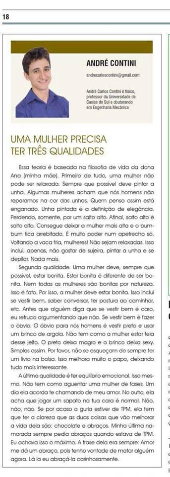 Colunista se desculpa após publicar texto polêmico sobre mulheres