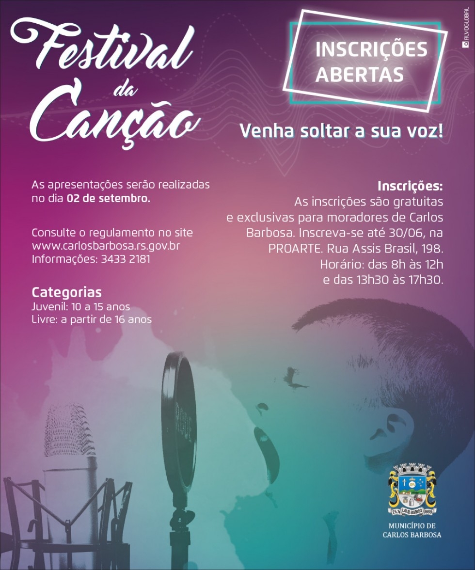 Inscrições para o Festival da Canção de Carlos Barbosa iniciam na quinta