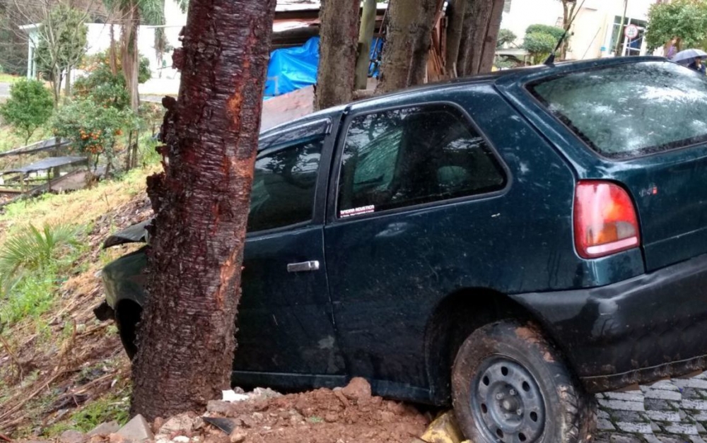 Trio com carro furtado foge da polícia e bate em árvore