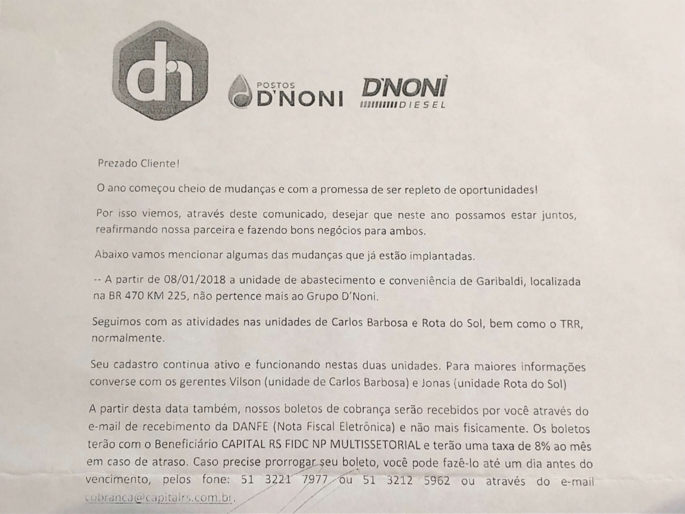 Grupo D’Noni devolve posto na BR 470 para Família Sebben