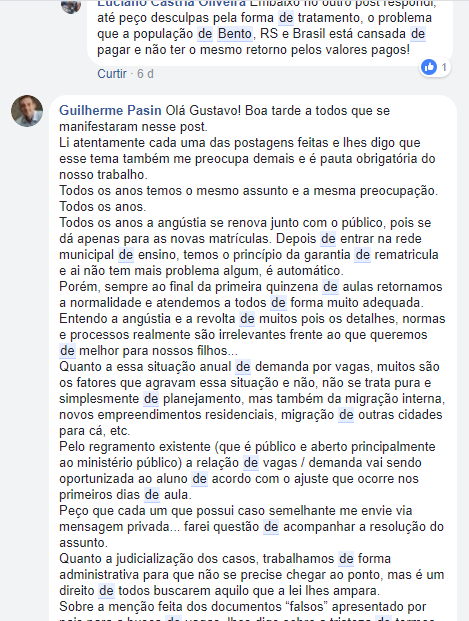 Prefeito Pasin responde a críticas em rede social
