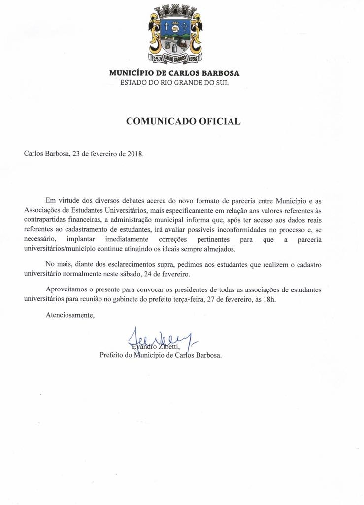 Após matérias do Portal Adesso, Prefeitura de Carlos Barbosa emite nota oficial