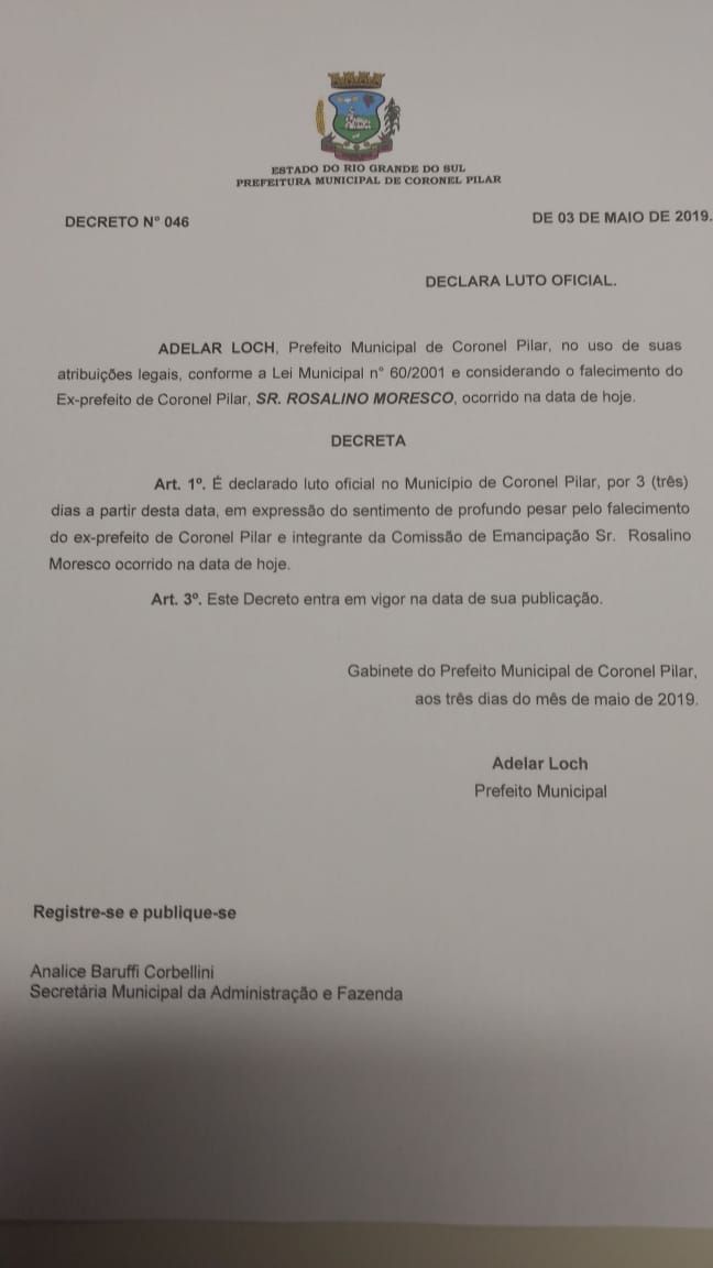 Coronel Pilar perde seu primeiro prefeito